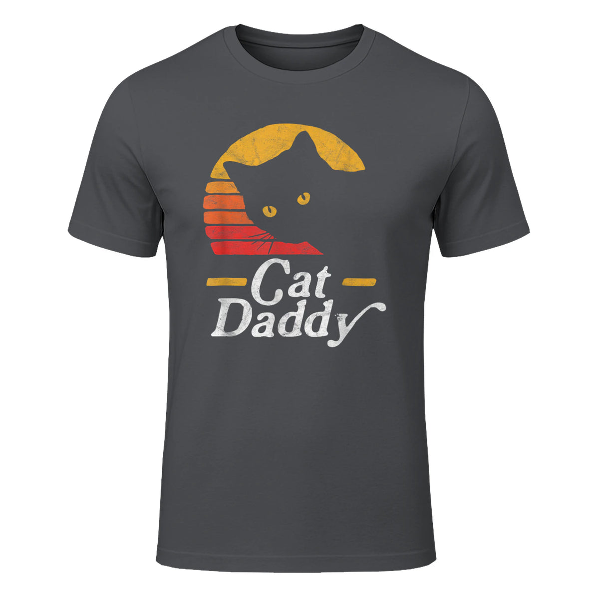 Cat Daddy Vintage Eighties Style Cat Retro Distressed in Charcoal - front view
