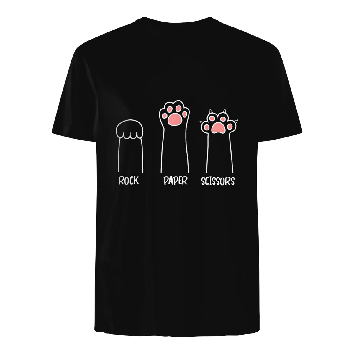 Introvert Cat Animal Rescue Pet Lover Apparel Rock Paper Scissors Hand Game Cute Paw Funny Cat T-Shirt in Black - back view