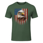 American Flag Bald Eagle Patriotic Red White Blue T-Shirt in Military Green - front view