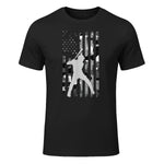 Baseball Player American Flag USA Camo Patriotic Graphic T-Shirt in Black - front view