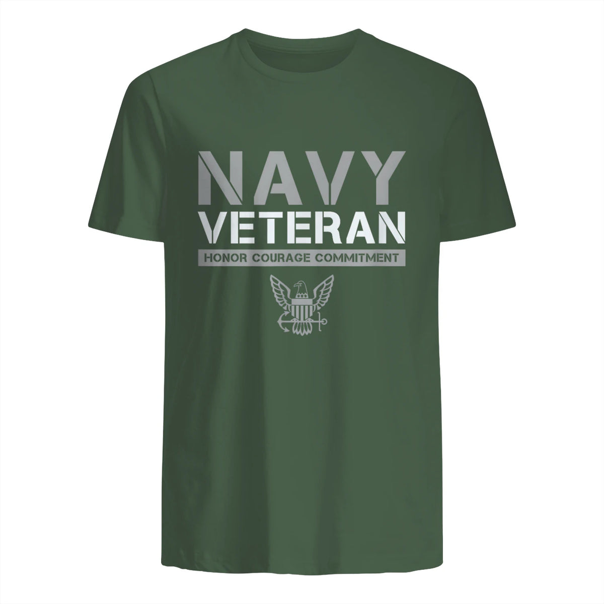 US Navy - Veteran Honor Courage Commitment T-Shirt in Military Green - back view