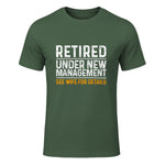 Funny Retirement Party Men's T-Shirt - Dad Humor, Classic Fit, Short Sleeve - Black in Military Green - front view