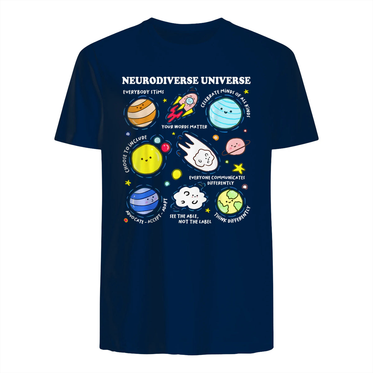 Kids Autism Awareness Neurodiverse Universe Neurodiversity in Navy - back view