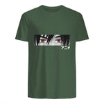 Anime in Japanese Characters Kawaii Eyes Face Short Sleeve in Military Green - back view
