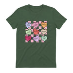 Special Education Teacher Candy Heart Valentines Day Love T-Shirt in Military Green - back view