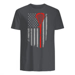 Vintage American Flag Lacrosse Youth Apparel, Boys Men USA T-Shirt in Charcoal - back view