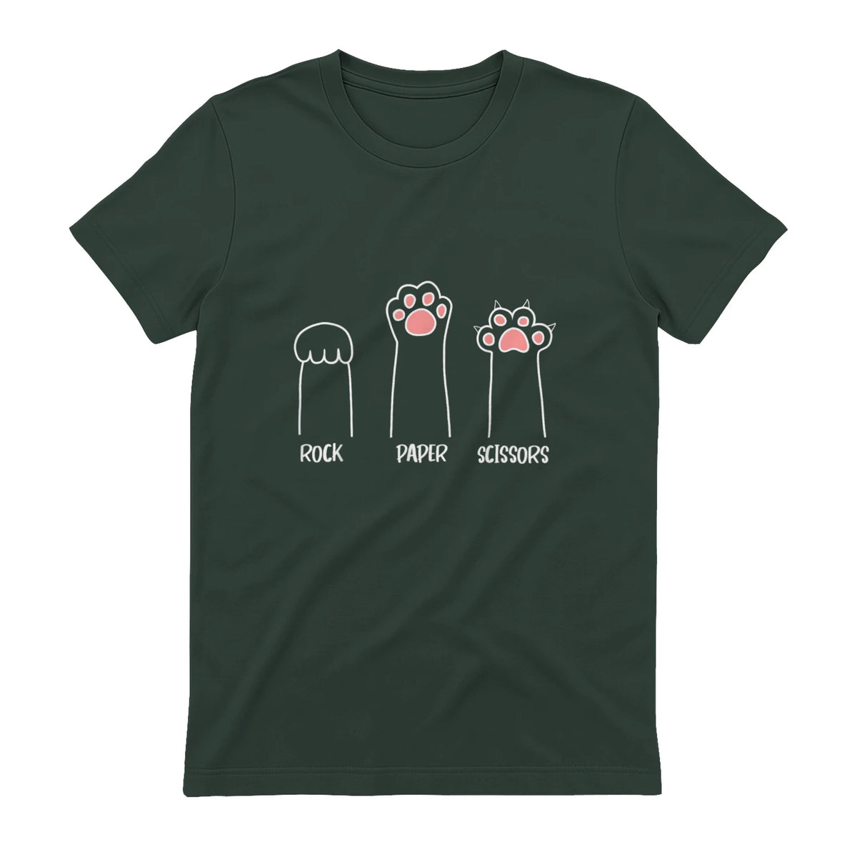 Introvert Cat Animal Rescue Pet Lover Apparel Rock Paper Scissors Hand Game Cute Paw Funny Cat T-Shirt in Forest Green - back view