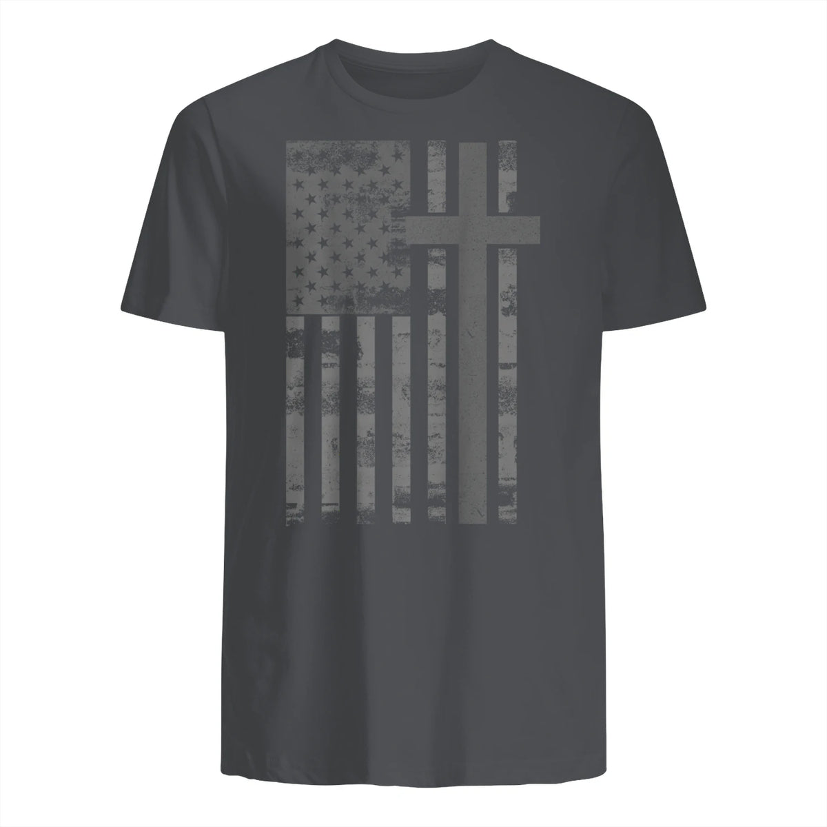 (Art) American Flag Christian Faith Cross Patriotic T-Shirt in Charcoal - back view