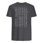 (Art) American Flag Christian Faith Cross Patriotic T-Shirt in Charcoal - back view
