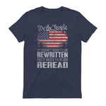 US Flag Constitution of The USA Needs to Be Reread T-Shirt in Heather Navy - back view
