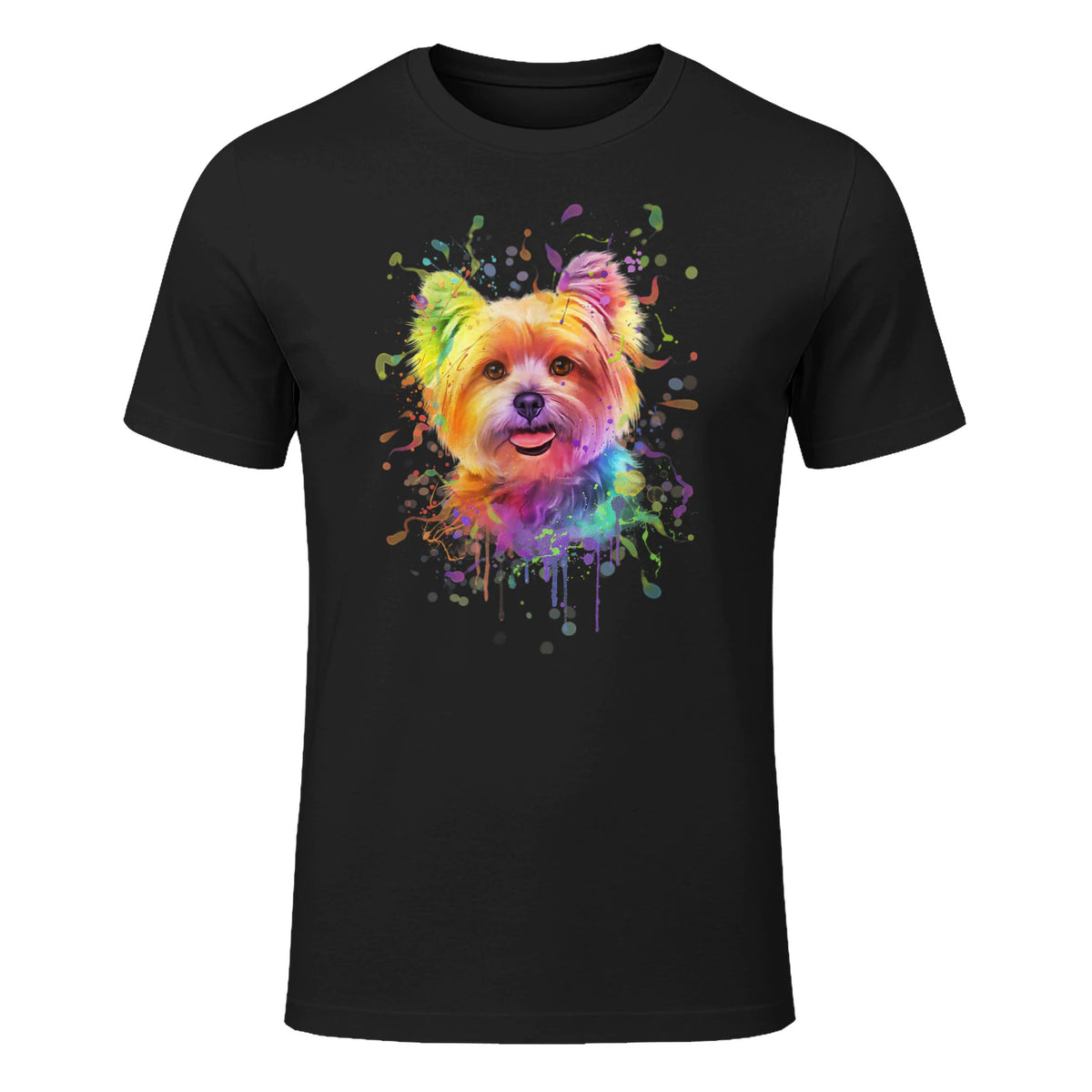Colorful Splash Art Yorkshire Terrier Portrait Yorkshire Lover in Black - front view
