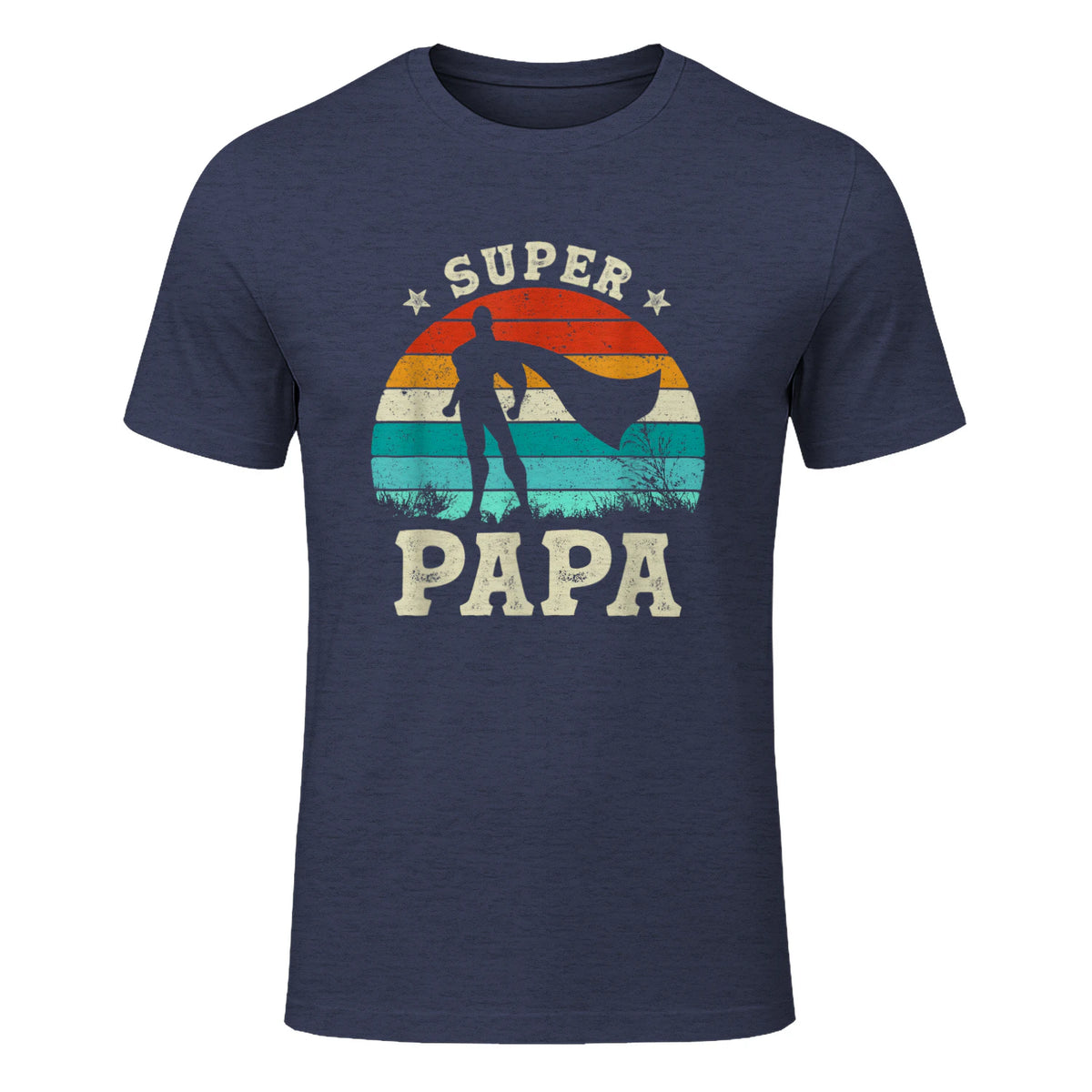 Fête des Pères Meilleur Père Humour Retro Super Papa Parfait in Heather Navy - front view