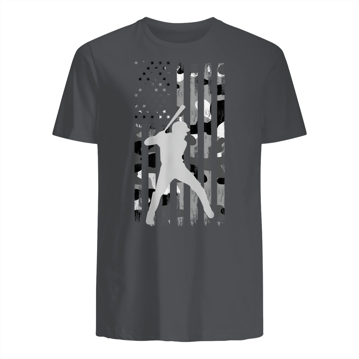 Baseball Player American Flag USA Camo Patriotic Graphic T-Shirt in Charcoal - back view