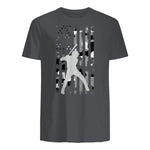 Baseball Player American Flag USA Camo Patriotic Graphic T-Shirt in Charcoal - back view