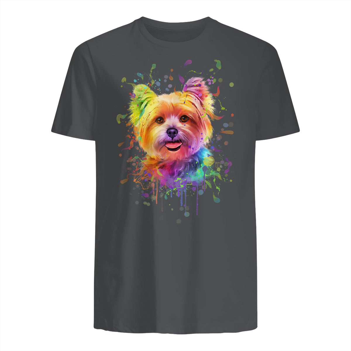 Colorful Splash Art Yorkshire Terrier Portrait Yorkshire Lover in Charcoal - back view