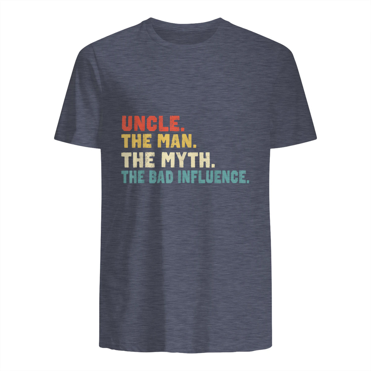 Retro Uncle the Man the Myth the Bad Influence in Heather Navy - back view