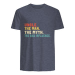 Retro Uncle the Man the Myth the Bad Influence in Heather Navy - back view