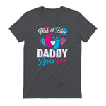 Pink Or Blue Daddy Loves You T Shirt Gender Reveal Baby Gift in Charcoal - back view