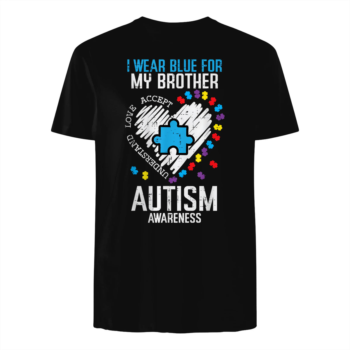Blue for My Brother Autism Awareness Family Sister Sibling in Black - back view