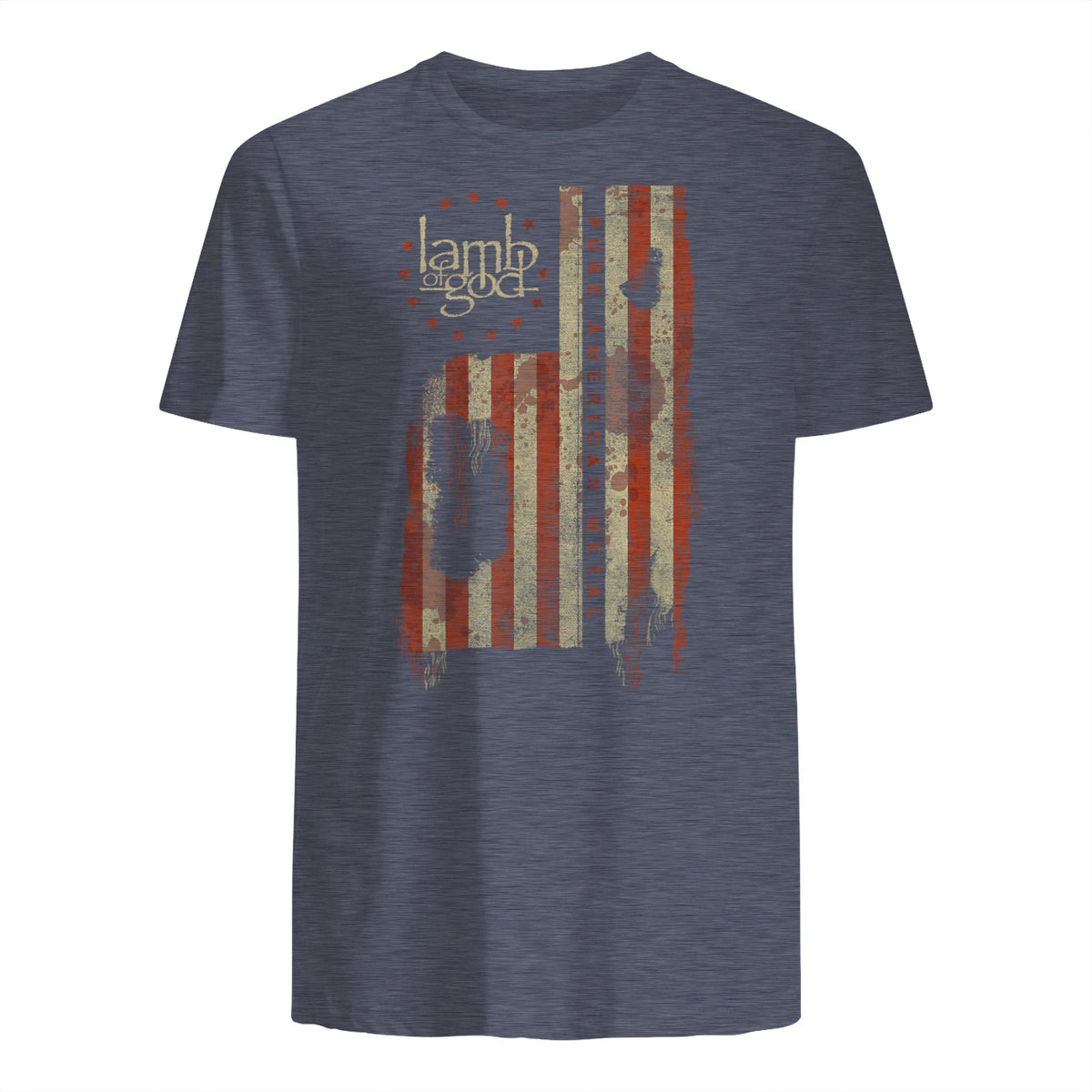 Lamb of God Pure American Metal Flag T-Shirt in Heather Navy - back view