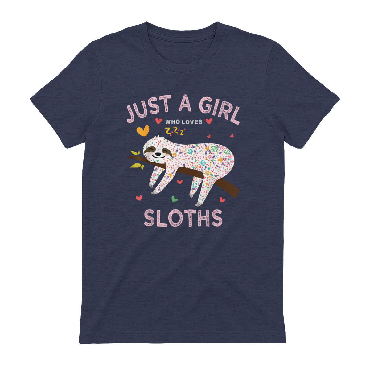 Funny Just a Girl Who Loves Sloths T-Shirt Sloths Lover Gift in Heather Navy - back view