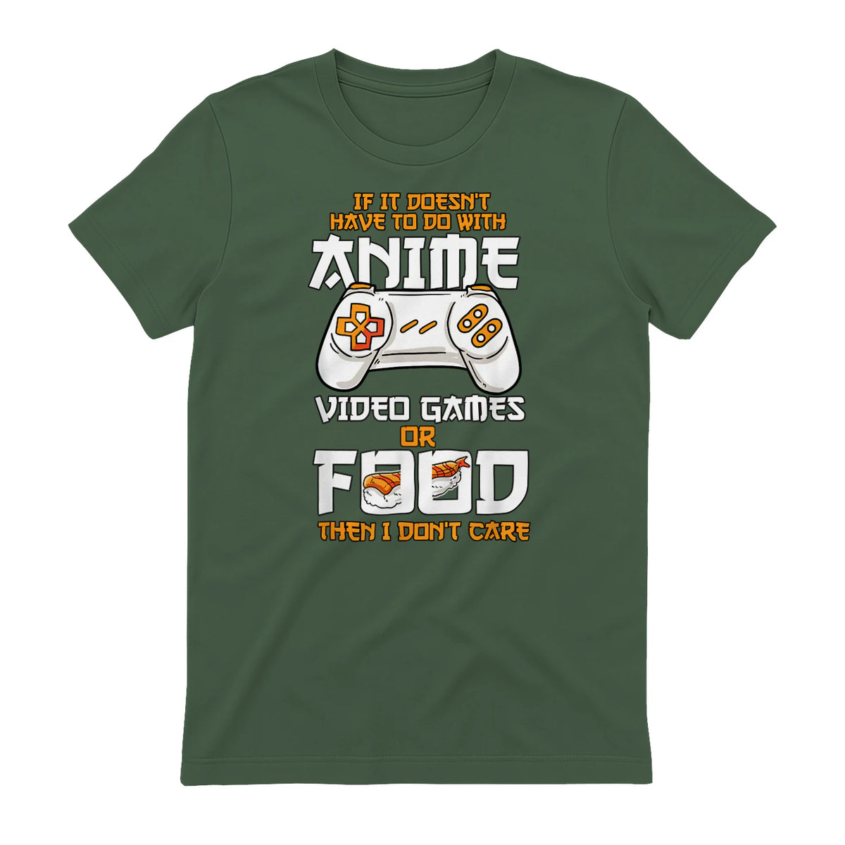 Cute Manga & Anime Merch for Anime Girls & Boys Unisex Anime Video Games Food Sushi Gaming Merch Otaku Gift Anime in Military Green - back view