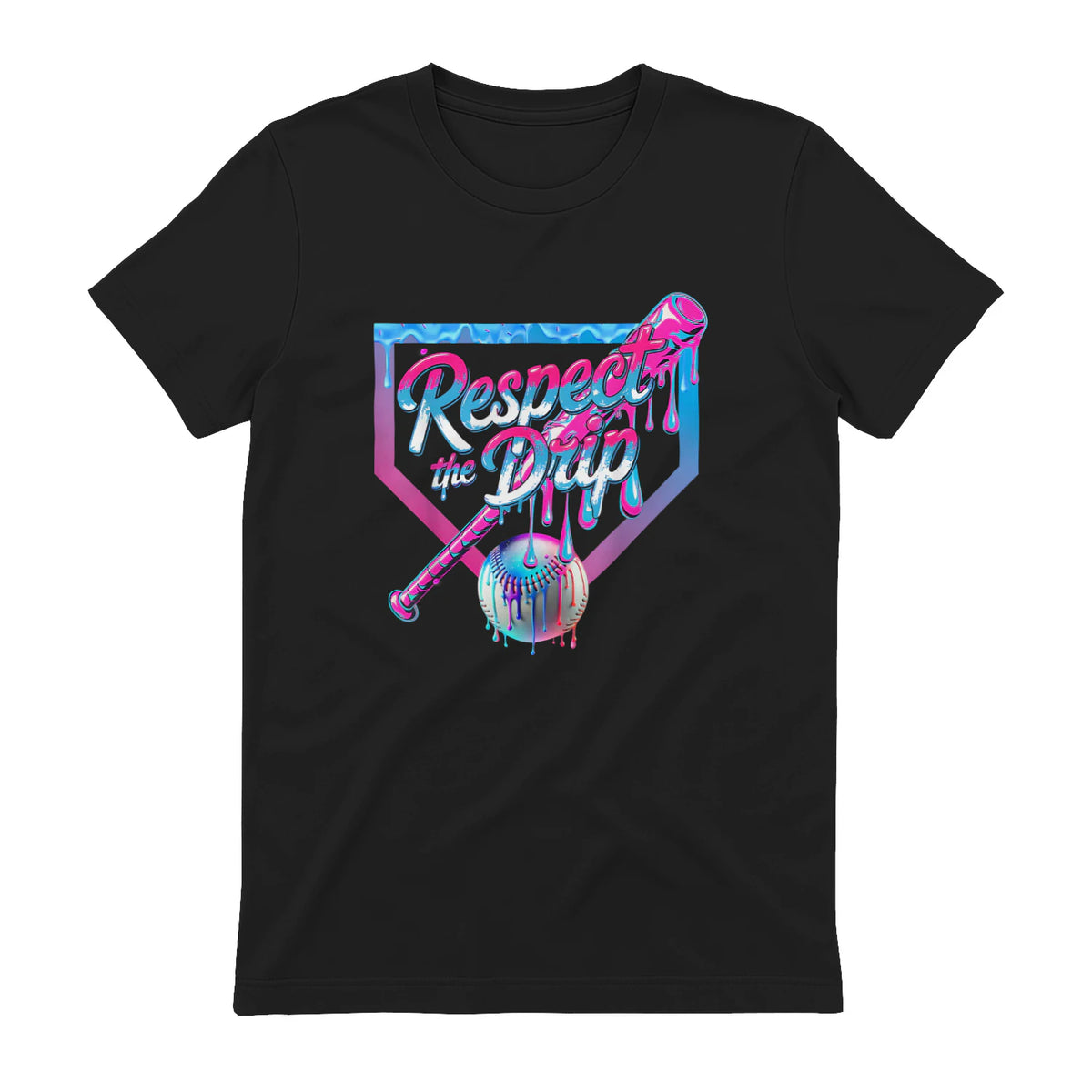Baseball Drip for Boys Ice Cream Drip Youth Boys Baseball T-Shirt in Black - back view