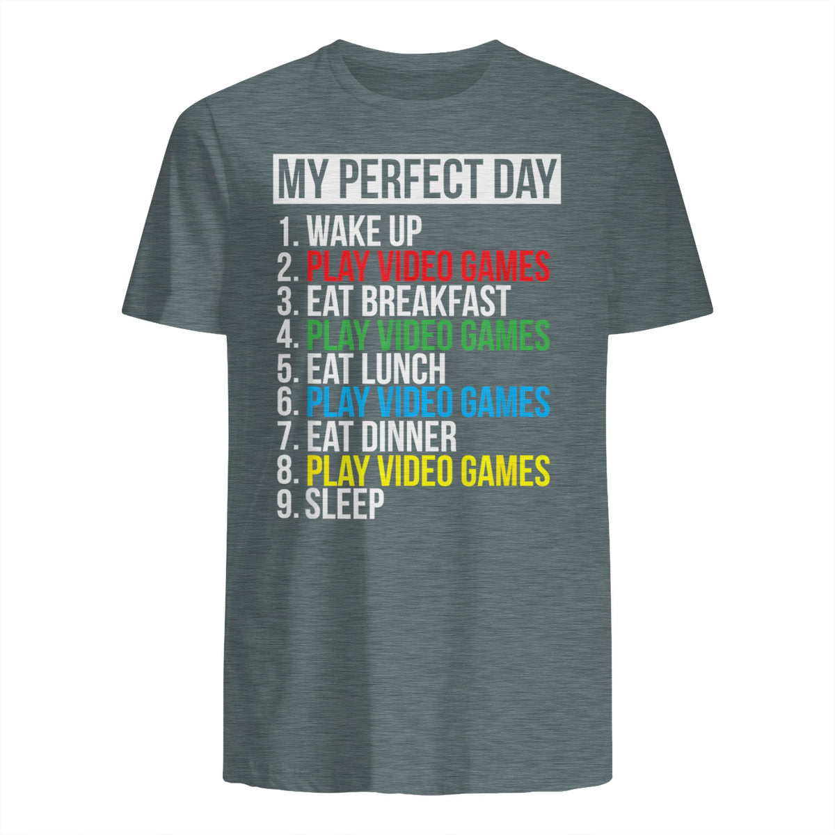 My Perfect Day Video Games Funny Cool Gamer in Dark Heather - back view
