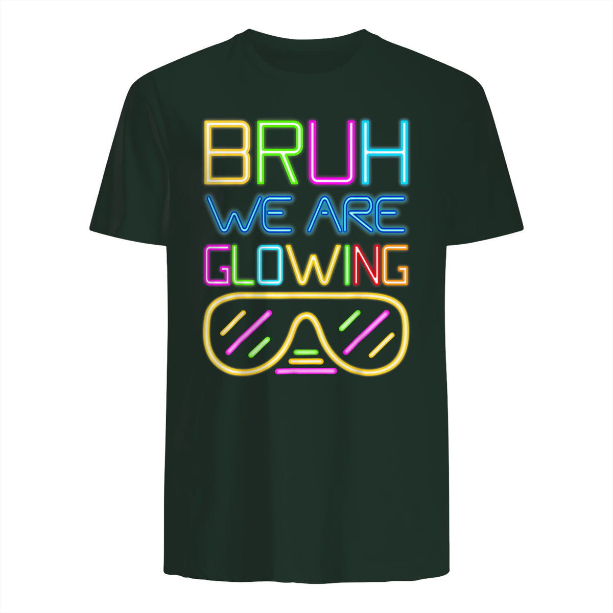 Bruh We are Glowing in My Glowing Era Hello Summer Vacation T-Shirt in Forest Green - back view