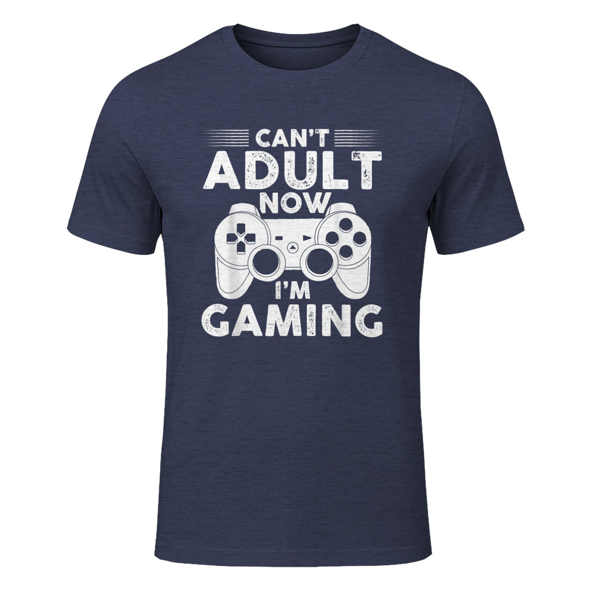 I Can't Adult Now I'm Gaming Gamer Console T-Shirt in Heather Navy - front view