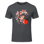 Cherry Blossom Koi Carpe Fish Japanese Sakura Art Graphique in Charcoal - front view