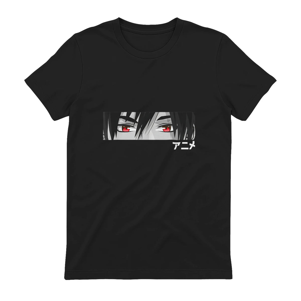 Anime in Japanese Characters Kawaii Eyes Face Short Sleeve in Black - back view