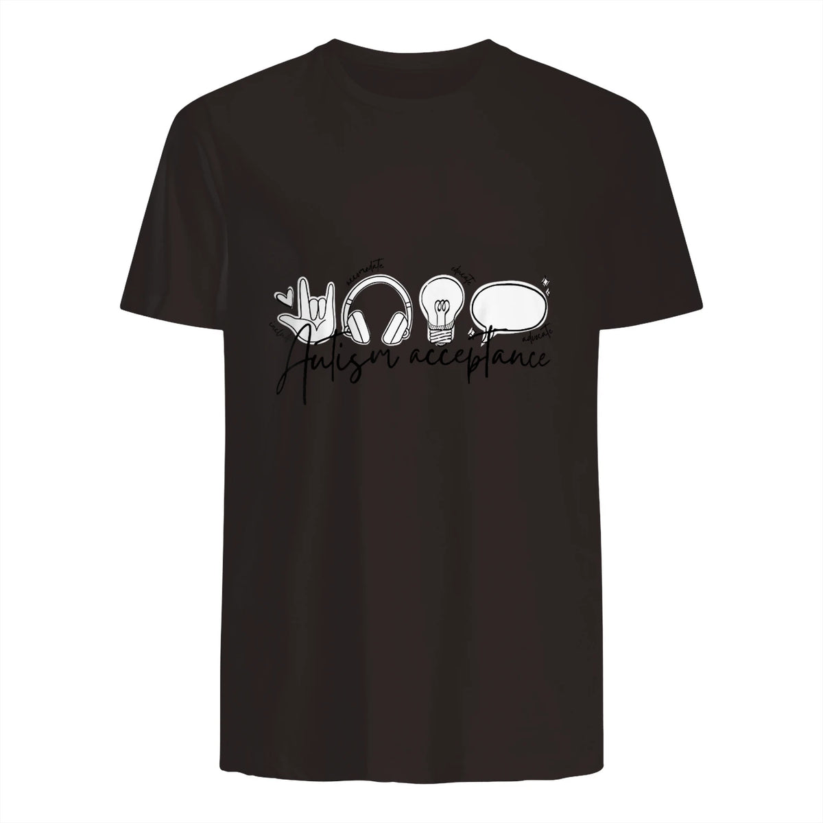 Autism Awareness Acceptance Shirt Support Mom Women Kid in Dark Chocolate - back view