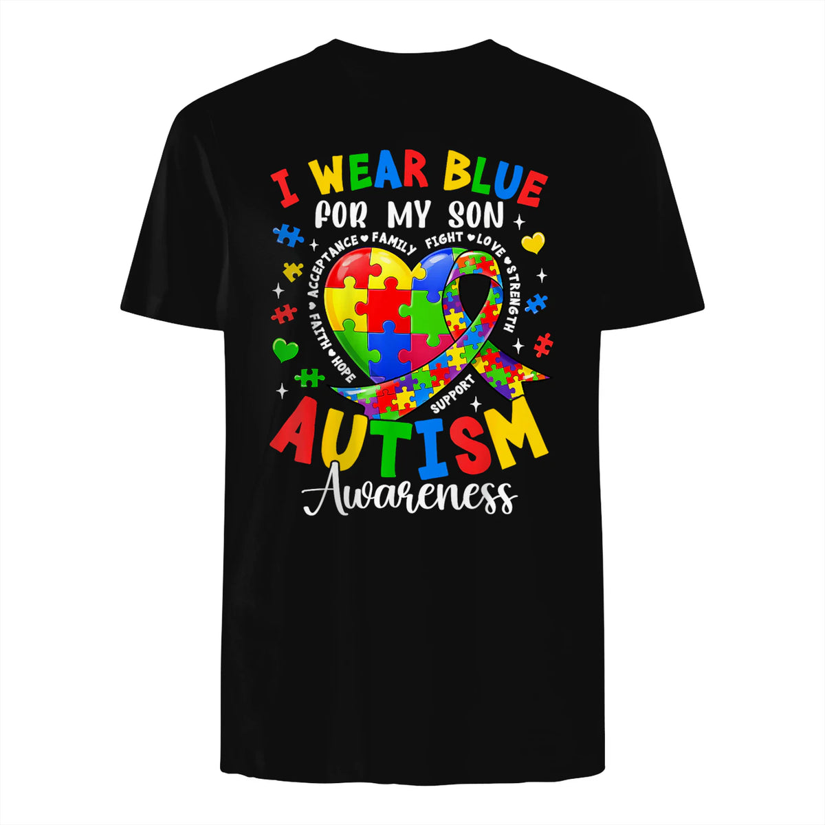 I Wear Blue for My Son Autism Awareness for Women Autism Mom in Black - back view