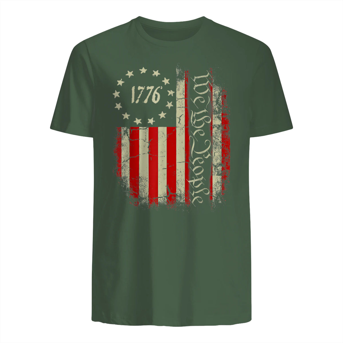 USA Patriotic Fourth of July America T-Shirt in Military Green - back view