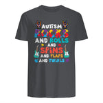 Autism Rocks Rolls Spins Flaps Awareness Boys Kids Women Men in Charcoal - back view