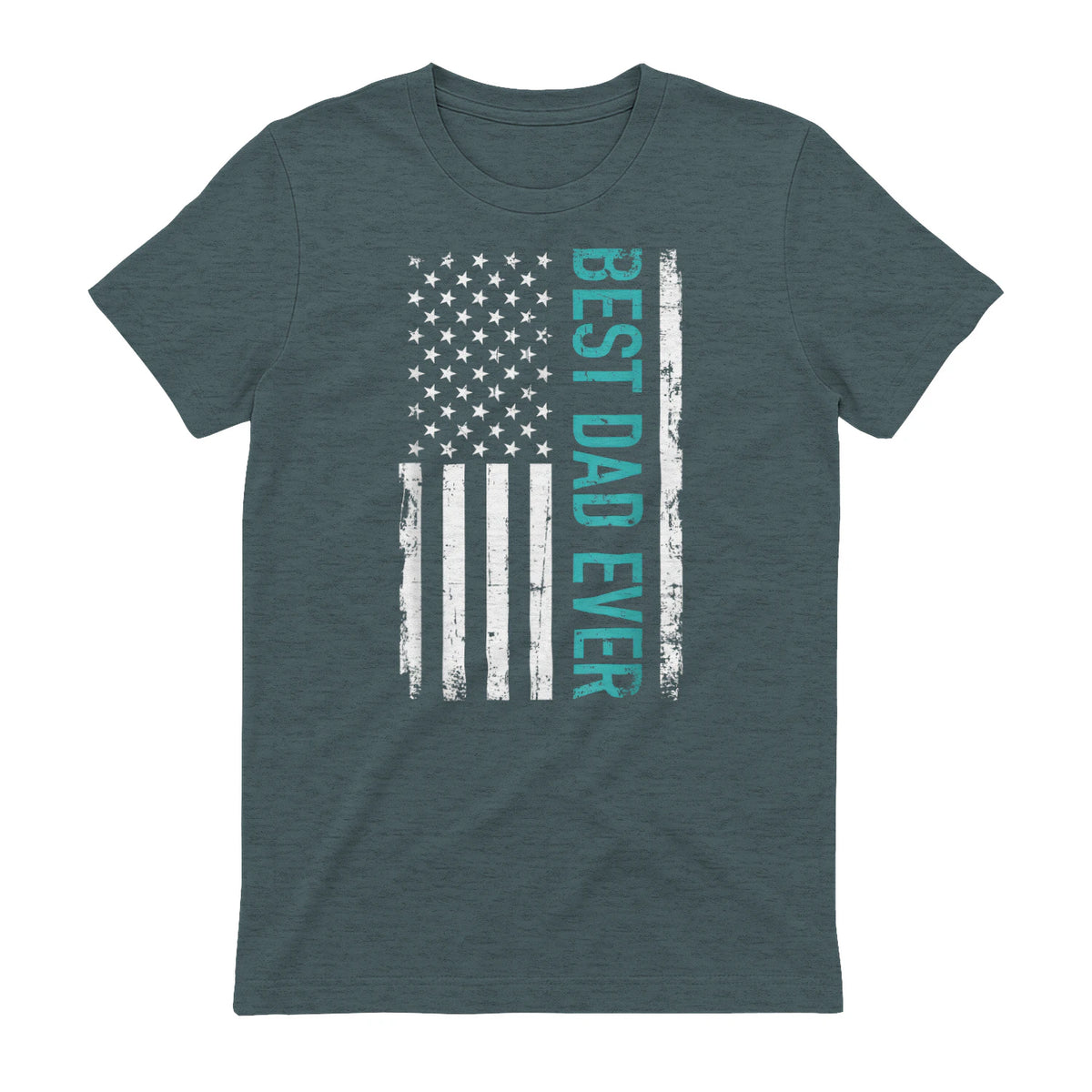 Father's day Best dad ever with US american flag Short Sleeve in Dark Heather - back view