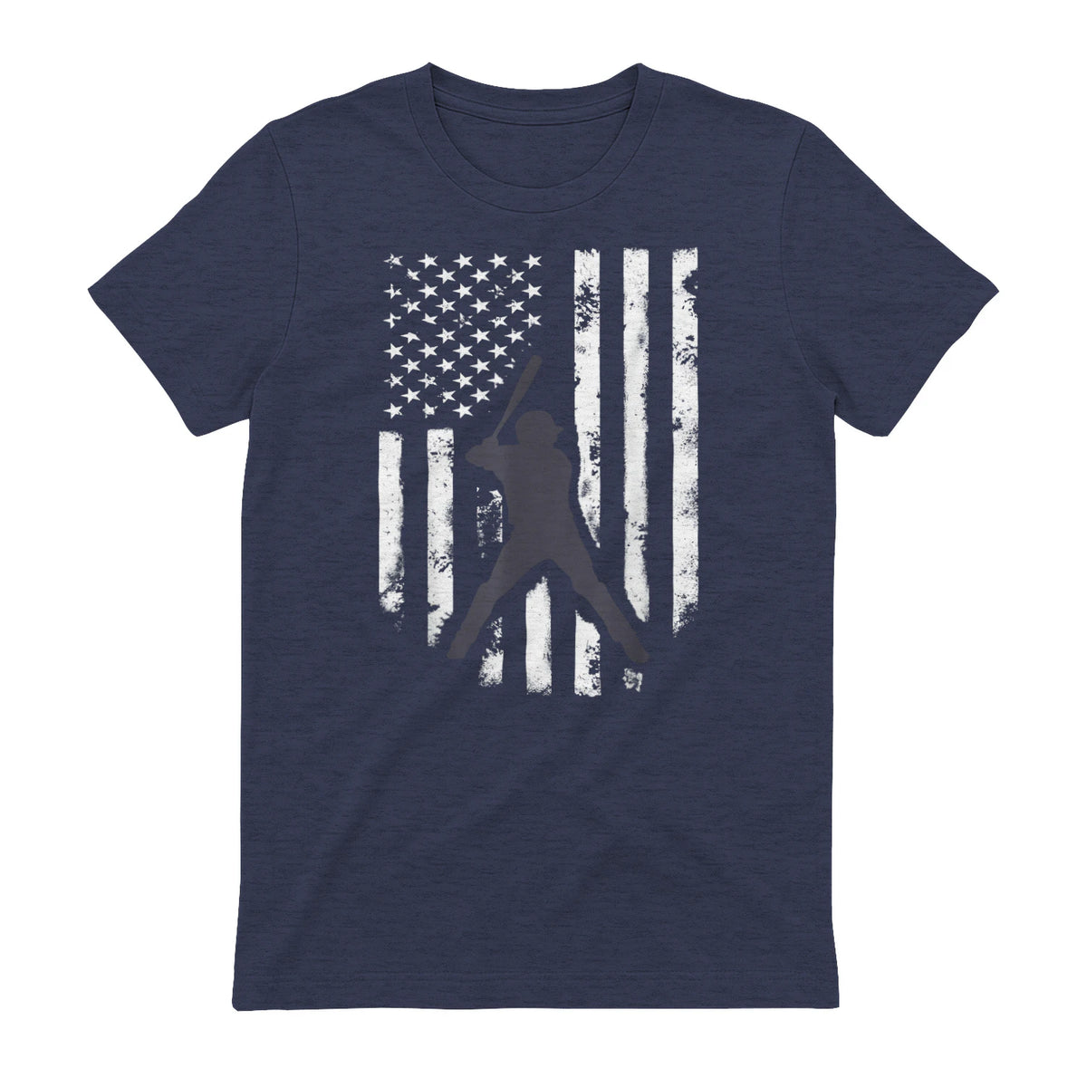 American Flag Baseball Shirt Cool Distressed Jersey Gift Tee T-Shirt in Heather Navy - back view