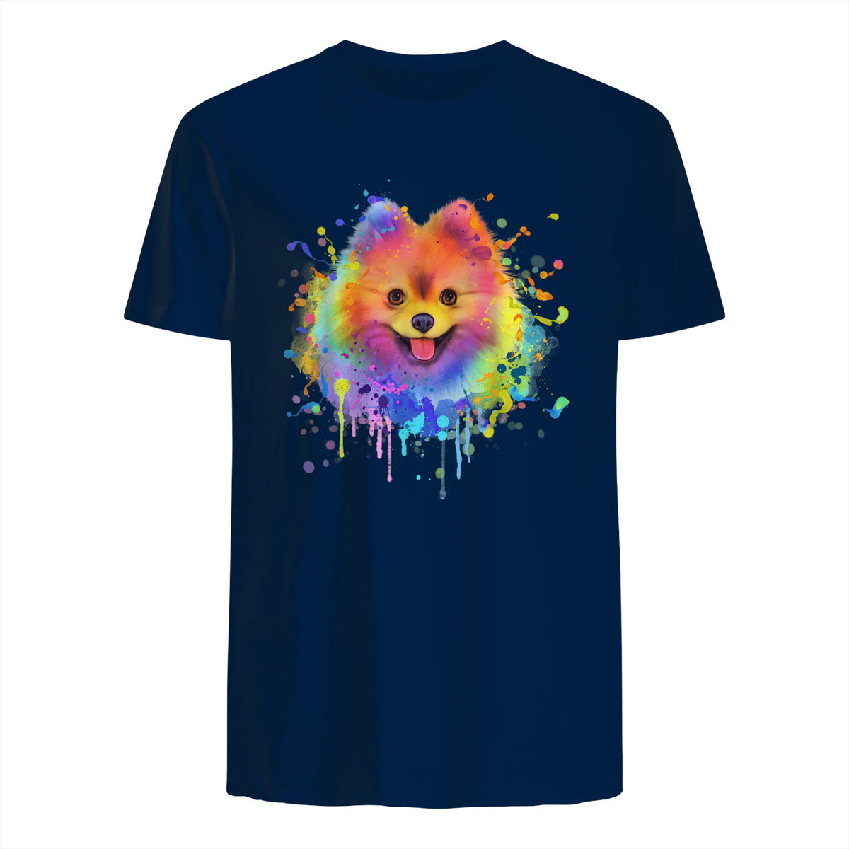 Colorful Splash Art Poméranie Portrait Pom Puppy Owner in Navy - back view