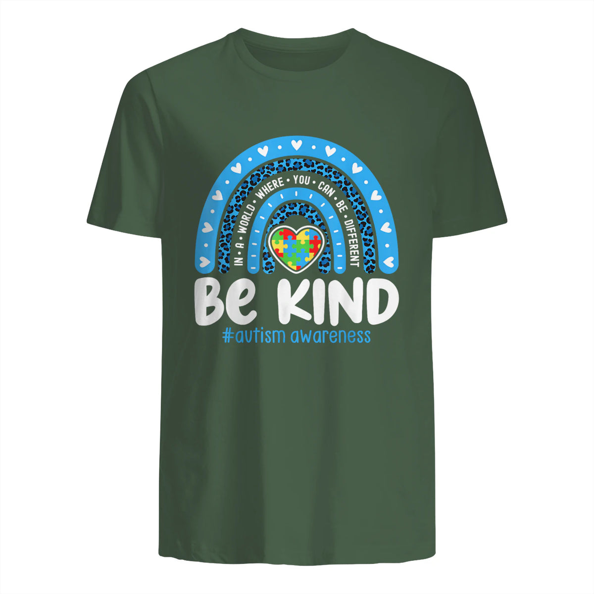 In April We Wear Blue Autism Ribbon T-Shirt in Military Green - back view