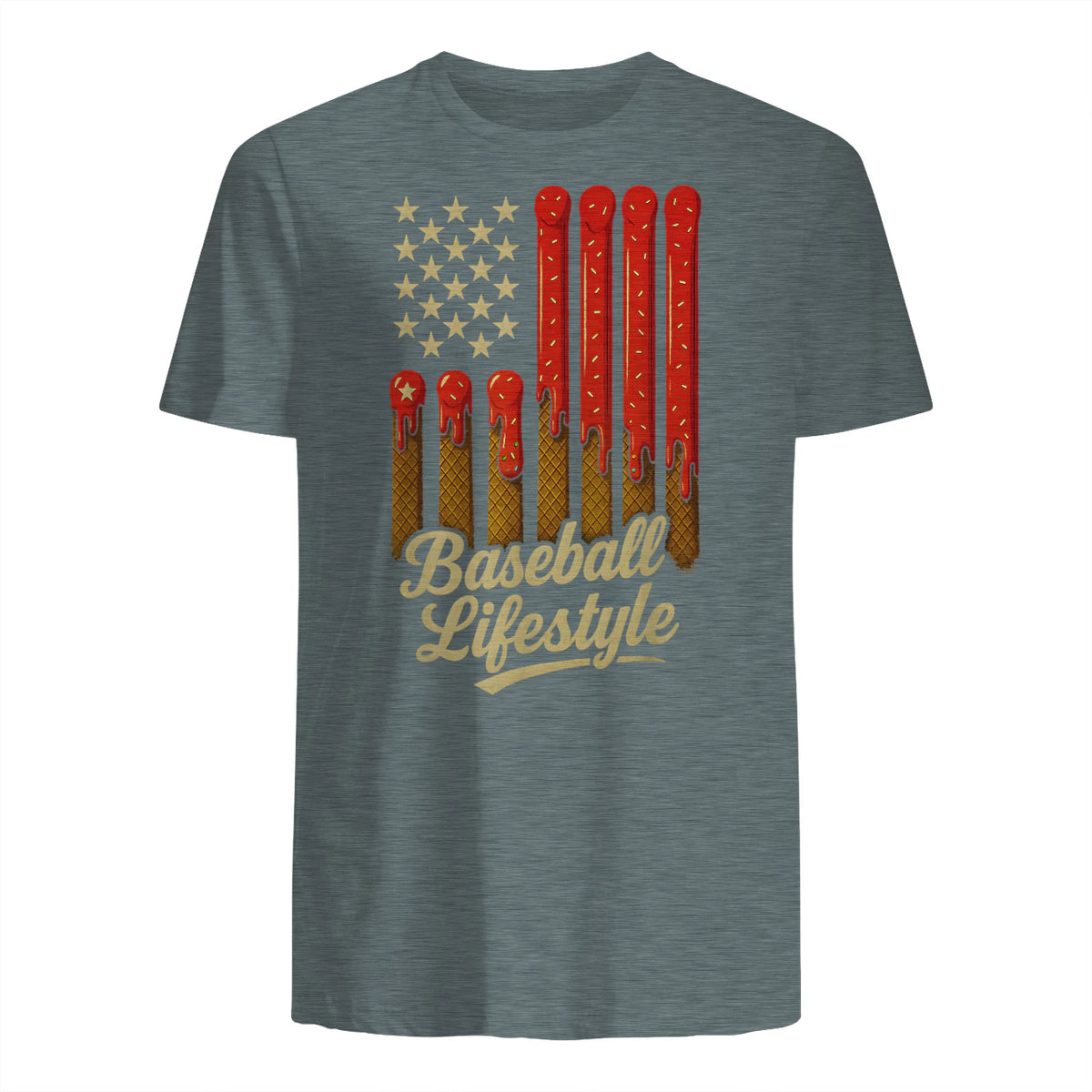 Baseball Lifestyle Apparel Youth Baseball Drip Ice Cream T-Shirt in Dark Heather - back view