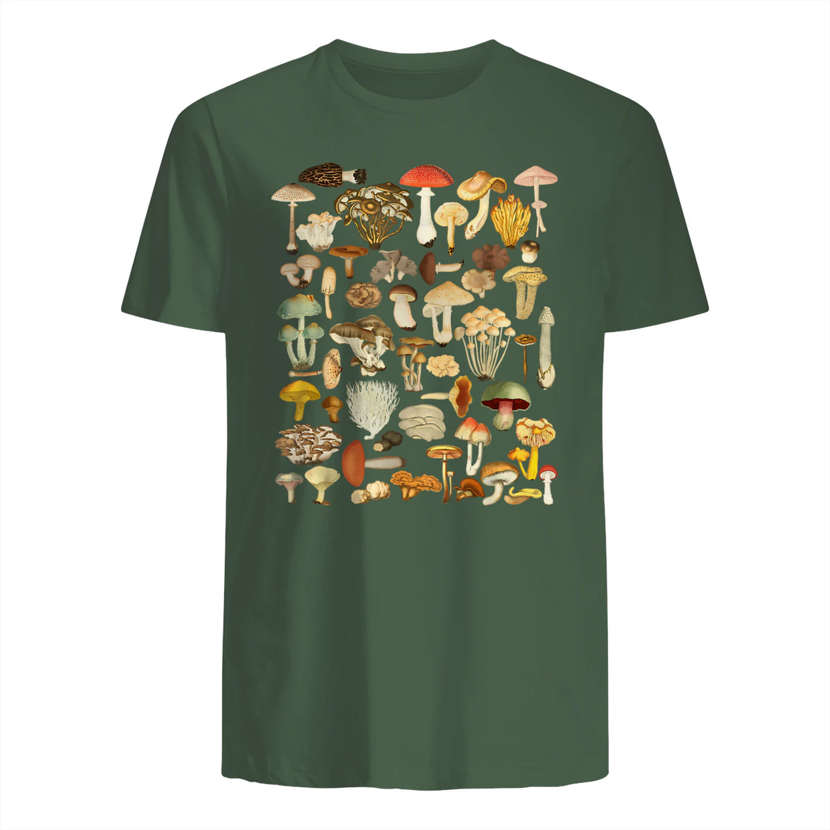 Mushroom Shirt Mycology Fungi Foraging Mushroom Whisperer in Military Green - back view
