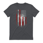 Vintage Baseball American Flag T-Shirt, Classic Fit Black Tee for Dad in Charcoal - back view