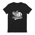 Vintage Cincinnati Baseball Leopard Heart Baseball Fans T-Shirt in Black - back view