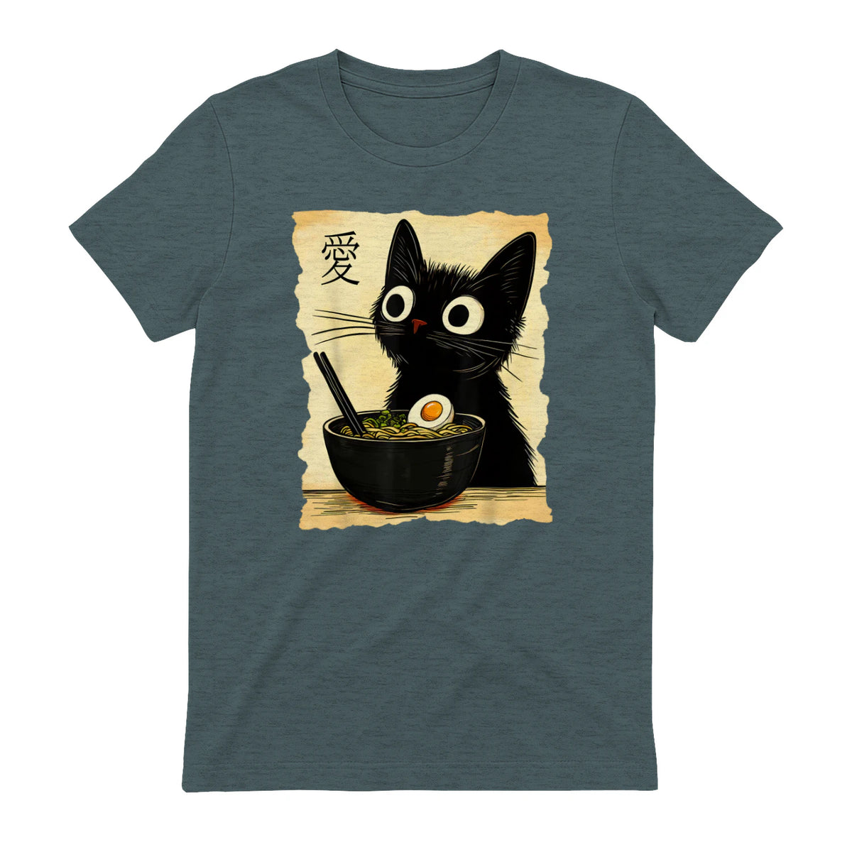 Funny Cat Ramen Graphic Tee Japanese Kawaii Anime Cat T-Shirt in Dark Heather - back view