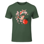 Cherry Blossom Koi Carpe Fish Japanese Sakura Art Graphique in Military Green - front view