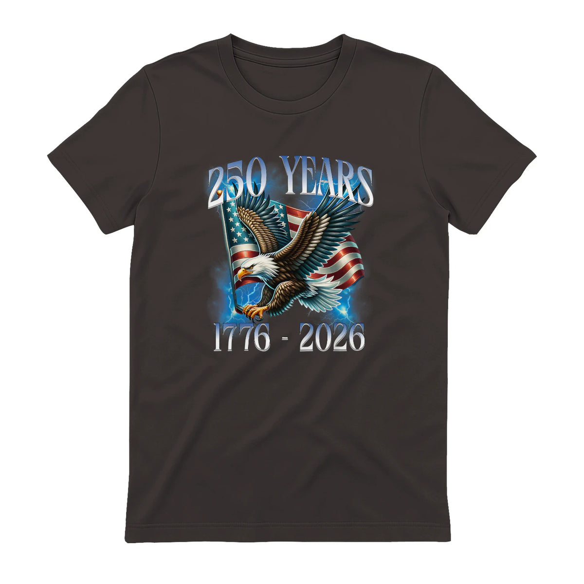Eagle and Flag Anniversary Birthday T-Shirt in Dark Chocolate - back view