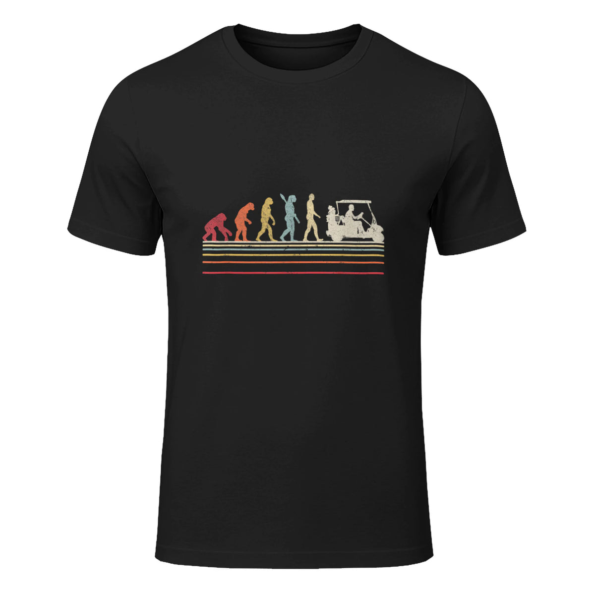 Funny Golf Shirt. Retro Style Evolution of Man T-Shirt in Black - front view