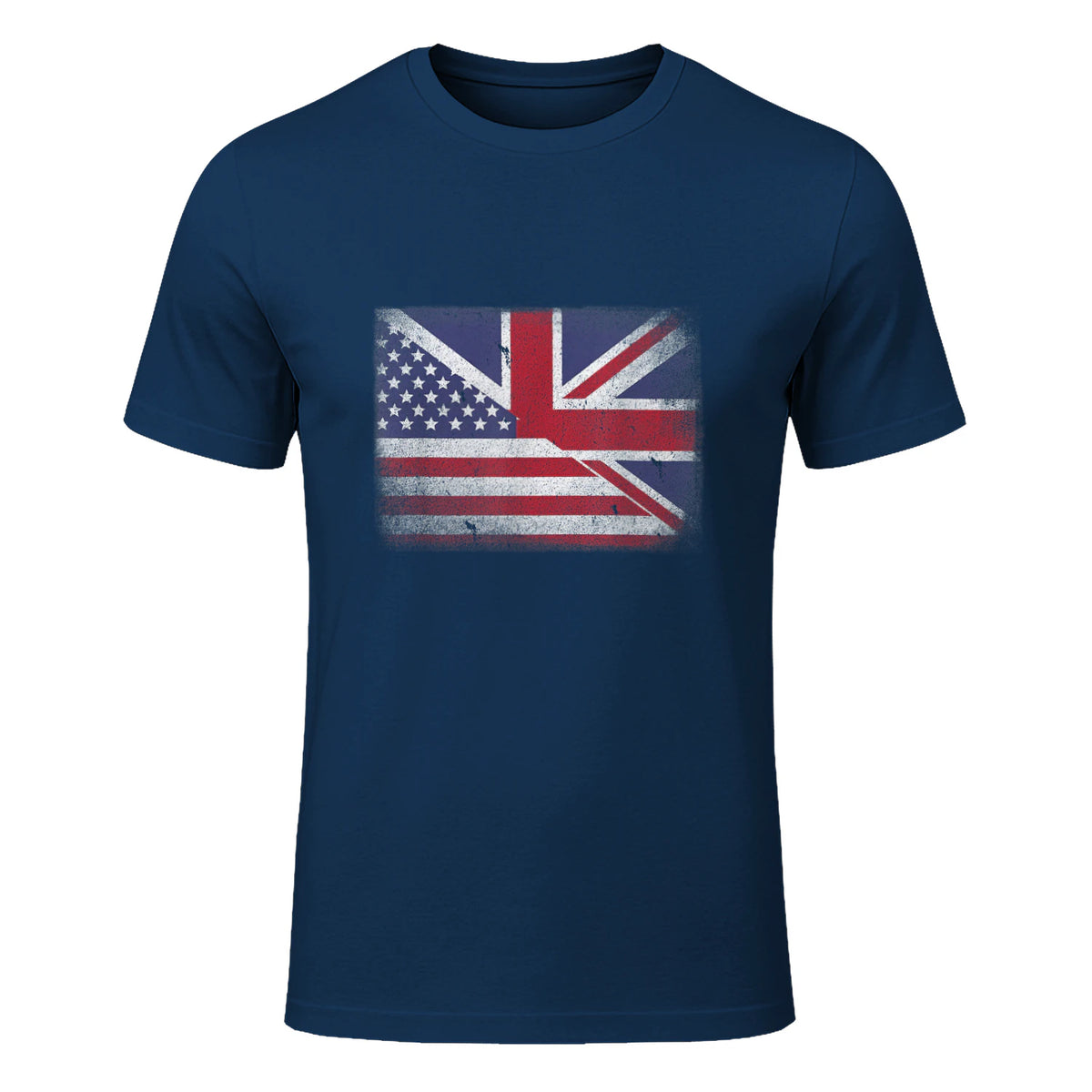 Vintage Half American Half British Flag Great Britain USA T-Shirt in Navy - front view