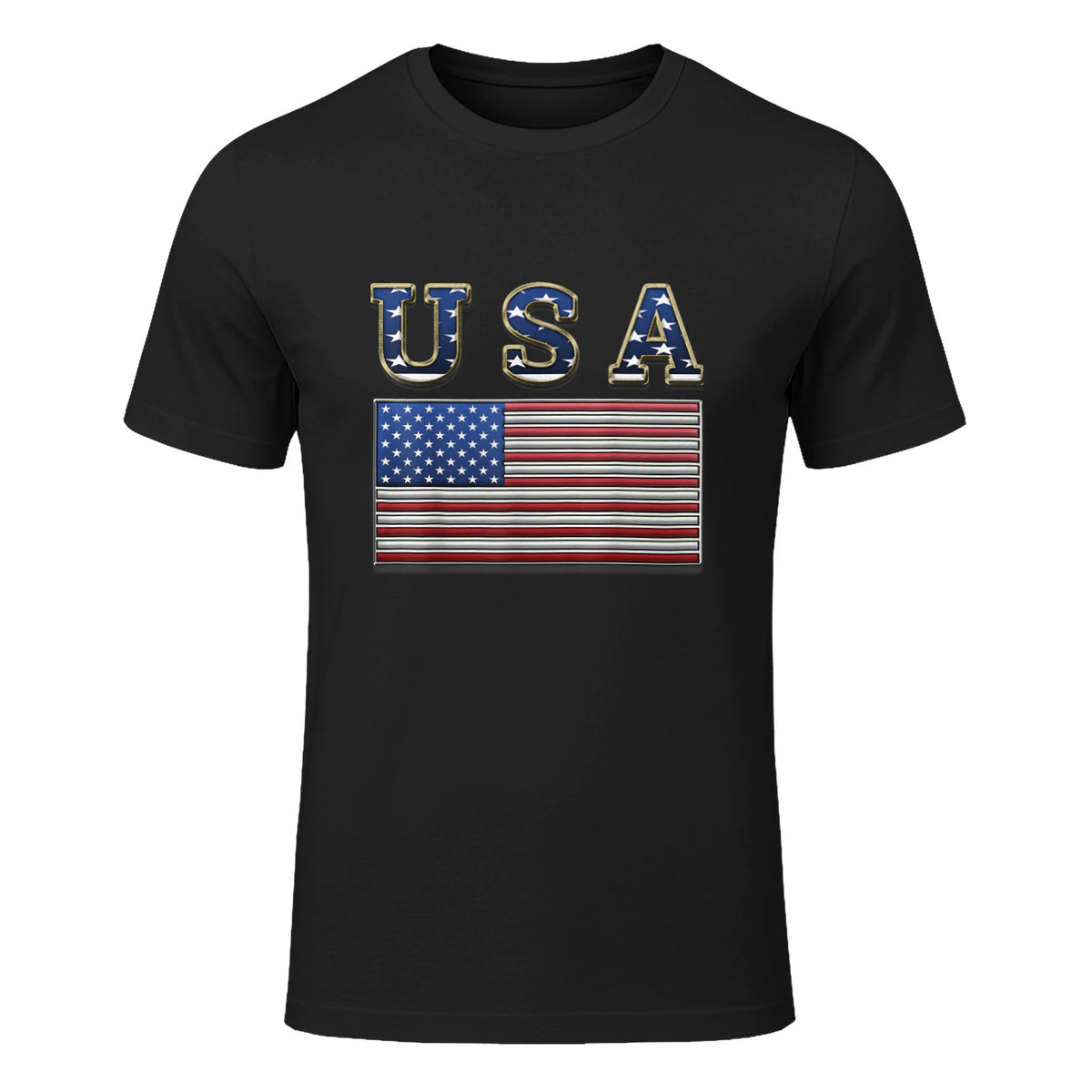 USA American Flag United States US Patriotic T-Shirt in Black - front view